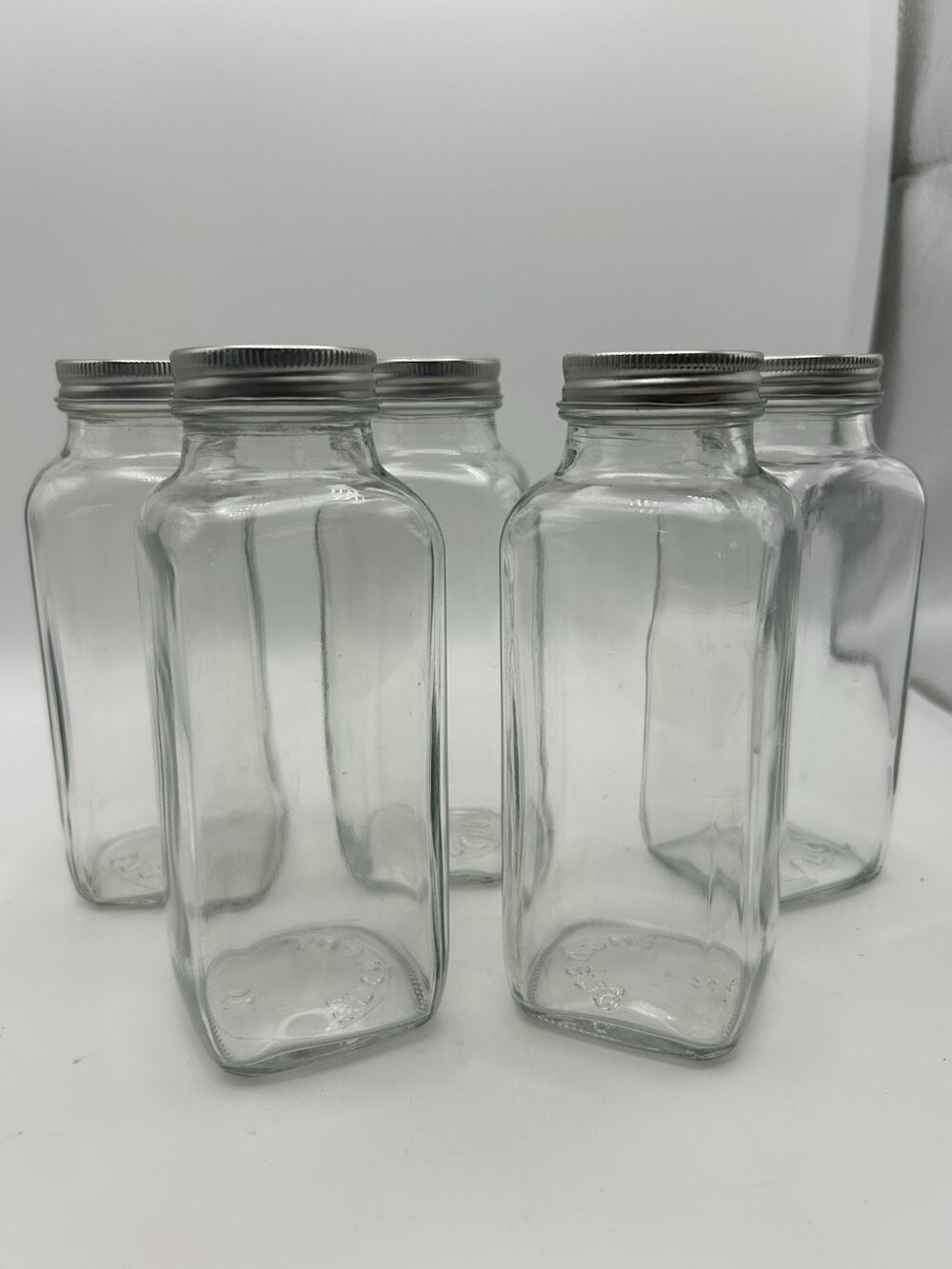 Clear French Spice Jars. For Food Storage. Square To Maximize Shelf Space.